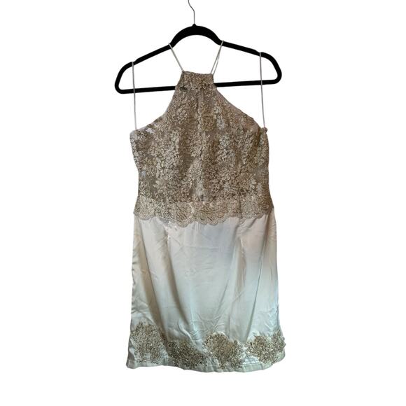 NWT Hello Molly Champagne Satin and Lace Halter Cocktail Dress - Size 12 - Picture 2 of 15